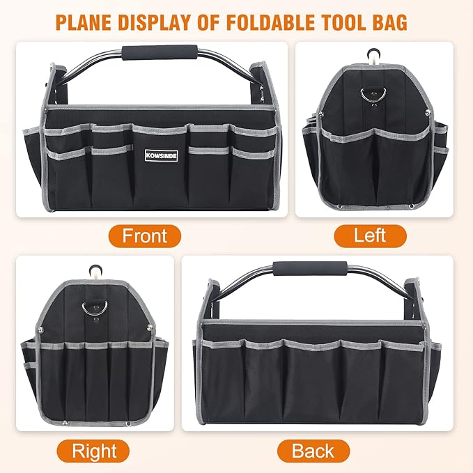 Kowsinde 16 Inch Tool Bag, Electrician Tool Bag, Open Top Tool Bags, 26 Pockets Can Hold Many Tools, Steel Handle and Removable Shoulder Strap