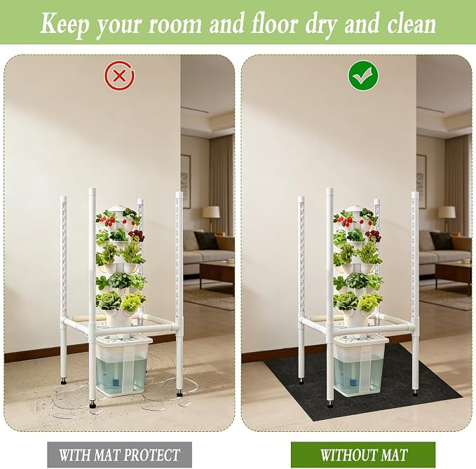 Under Hydroponics Growing System Mat, 23.6" x 43.3" Felt Outdoor Hydroponics Growing Stand Rug with Non Slip Backing, Protective Water Bucket Mat for Indoor Outdoor Plant