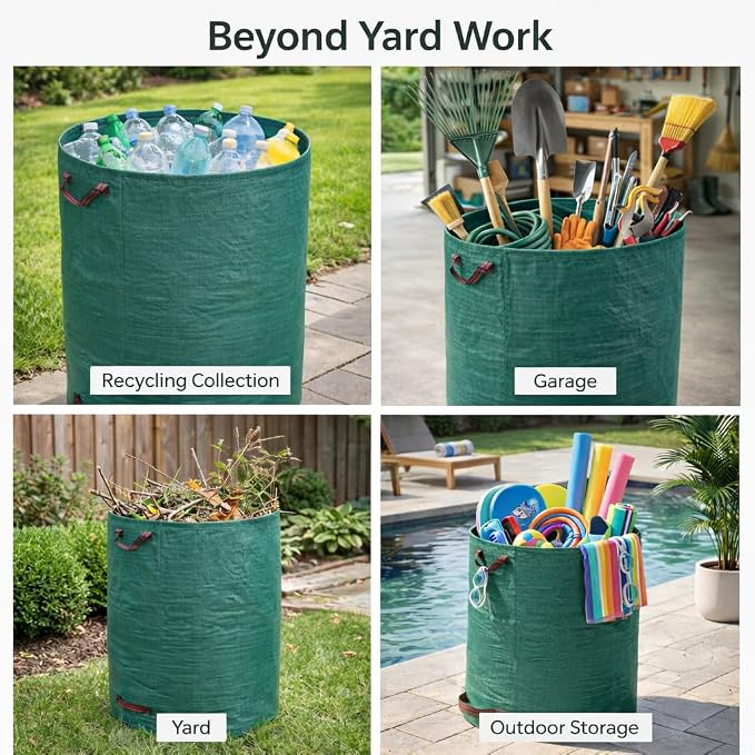 Gardzen 3-Pack 80 Gallon Garden Bag - Reuseable Heavy Duty Gardening Bags, Lawn Pool Garden Leaf Waste Bag