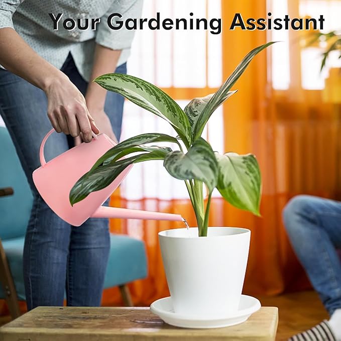 Watering Can,Long Spout Water Cans for Indoor and Outdoor Garden,Plants Water Cans for Flower & shrubs - 1.8L/1/2 Gallon (Pink)