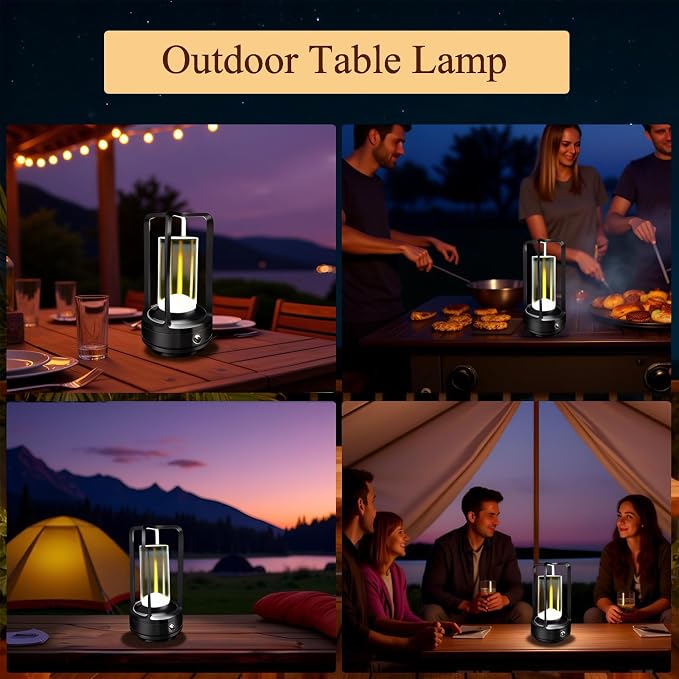 Set of 2 Cordless Table Lamps, LED Rechargeable Table Lamp with 3 Color Stepless Dimmable, Indoor/ Outdoor Table lamp for Patio/ Camping/ Bar/ Coffee/ Restaurant/ Home (Black 2 Pcs)