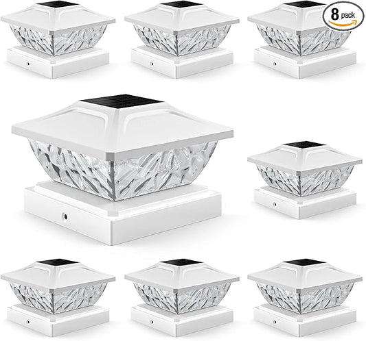 8 Pack Solar Post Cap Lights, 2 Modes Bright Solar Post Lights Outdoor Waterproof Fence Post Cap Lights, Outdoor Post Lights Solar Powered Deck Light for 4x4 4.5x4.5 5x5 Posts for Garden Decor