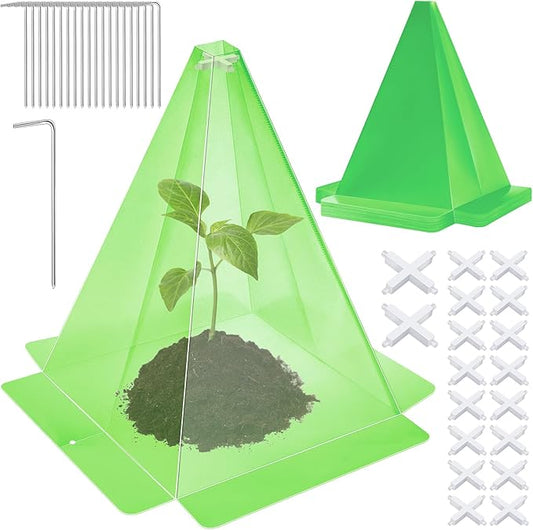 20 Pack Garden Cloches for Plants, Green Reusable Bell Plant Cover, Plastic Small Plant Seedling Protector with 40pcs Metal Stakes, Mini Greenhouse Against Sun, Frost, Snails, Birds, 7.8" x 11"