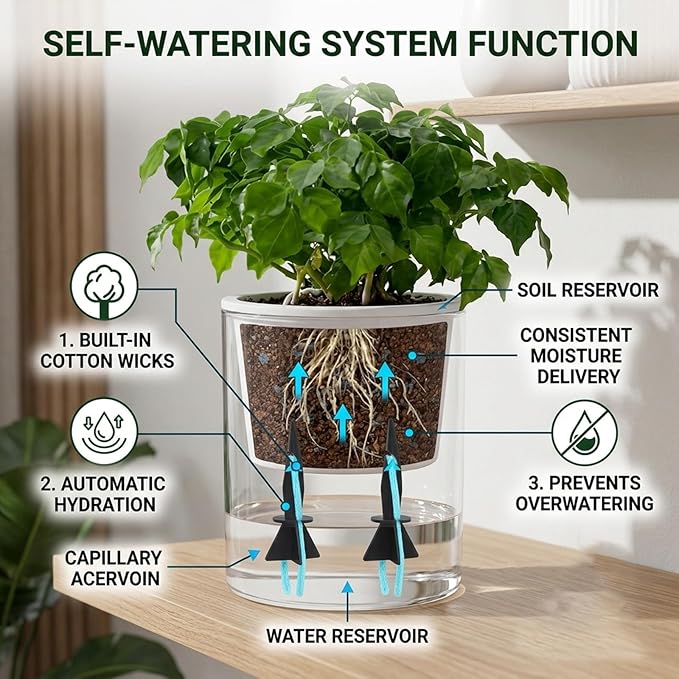 12Pcs Self Watering Spikes, Plant Watering Spikes, Self Watering Planter Inserts with Absorbent Cotton Ropes for Vacation Home Plant Care, Busy Professionals, Urban Gardeners