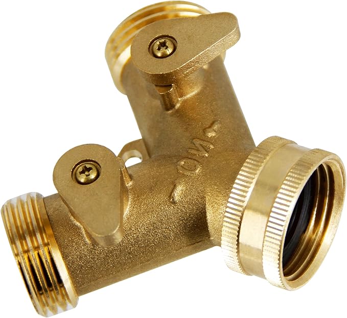 Lifynste 2 Way Brass Hose Splitter, 3/4" Brass Garden Hose Connectors Adapter, 1 Pack