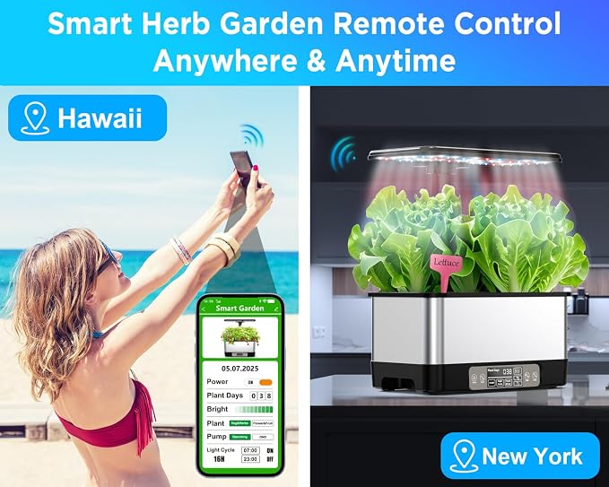 Hydroponics Growing System Indoor Garden, Smart Indoor Herb Garden with Grow Light, In door Gardening System 8 Pods, APP & WiFi Control, Auto Timer, Quiet Pump, Stainless, Gift for Women Mom, Black