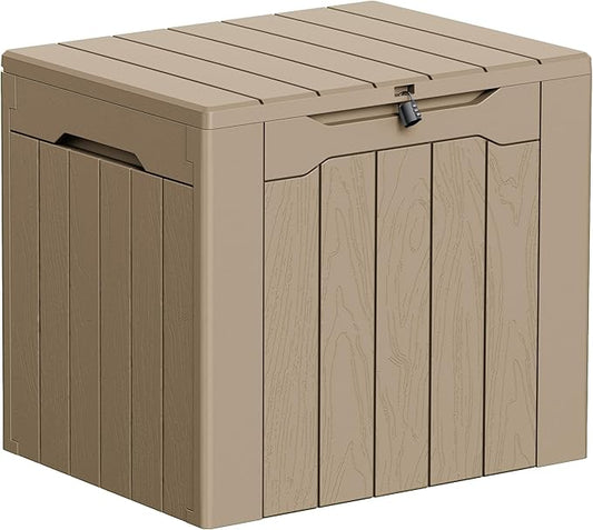 Greesum 33 Gallon Resin Deck Box All Weather Outdoor Storage Boxes for Patio Furniture Set,Outdoor Toys,Garden Tools, Light Coffee