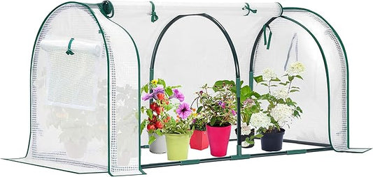 Mini Greenhouse for Outdoor,Portable Small Tunnel Greenhouses for Outdoors with Roll up Zipper Door for Protecting Plant (PE, 47" x23" x 23")