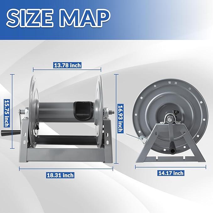 FIXFANS Pressure Washer Hose Reel, 300FT x 3/8" Heavy Duty Hose Reel, Manual Crank Power Washer Hose Reel with M22 Fitting, Wall/Floor/Truck Mounted, 4000 PSI