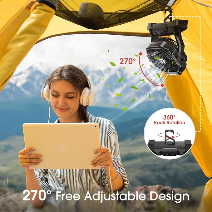 ONLYNEW Portable Fan Rechargeable, 20000mAh Cordless Battery Powered Fan with LED Lantern Battery Operated for Camping Travel Bedroom Home Tent Office Beach Desk Fishing Table