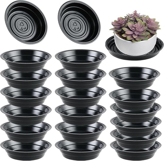 20 Packs 4 Inches Small Black Plant Saucers for Indoor Outdoor Use Heavy Duty Plastic Plant Trays for Planter Bulk Flower Pot Drip Trays to Catch Water, 4 to 20 Inch