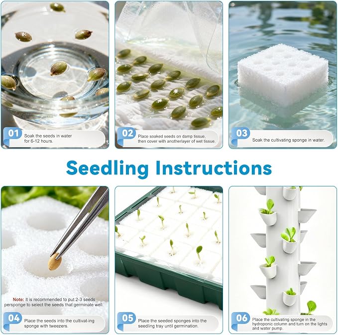 JESLED Hydroponic Tower with 5000K Full-Spectrum Grow Lights, 45 Pods Vertical 15 Tiers Hydroponic Tower, Auto Watering & Lighting for Indoor Herbs, Fruits and Vegetables, High 66.2"