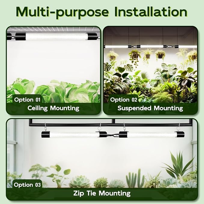 Hlite 16inch 2 Pack Grow Light Shop Light-Linkable Grow Lights for Indoor Plants, Full Spectrum Plant Lights Plug and Hanging with Auto On/Off Timer Hanging Light from Seedling to Flowering, White