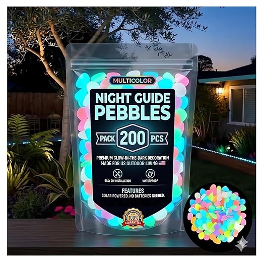 2026 Colorful Glow-in-the-Dark Garden Stones Night Guide Luminous Stone Rainbow Glow in the Dark Stepping Rocks Outdoor Landscaping Decor Glowing Stones Fish Tank Aquarium Decorations (200, Multi)