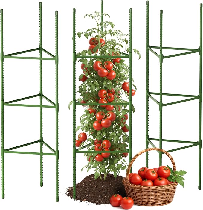 CEWOR Tomato Cage - 3 Pack Tomato Cages for Garden, Up to 51.2" Tall Tomato Trellis Garden Plant Stakes, Adjustable Vegetables Structures for Pots, Raised Garden Bed, Climbing Plants Outdoor