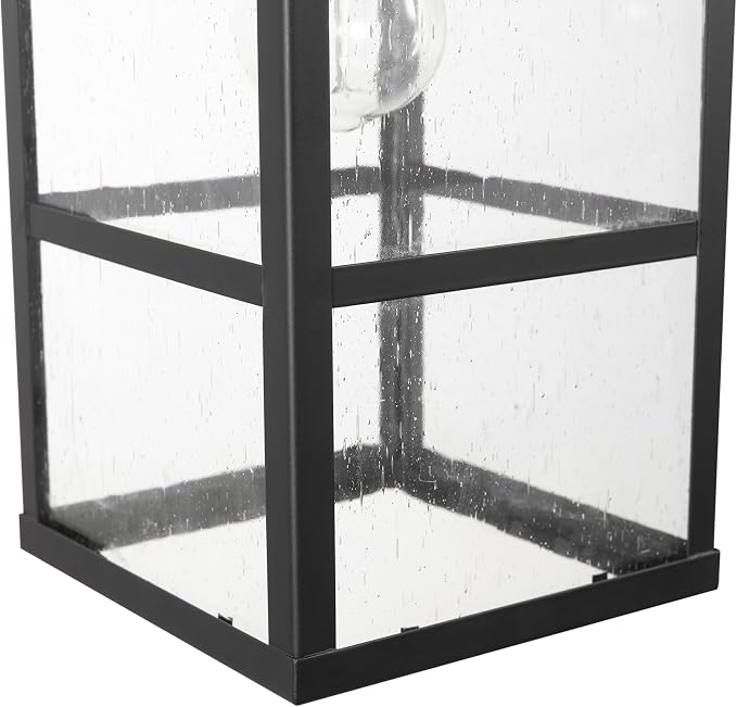 Globe Electric 44802 1-Light Outdoor Wall Sconce, Matte Black, Seeded Glass Shade, Weather Resistant Exterior Wall Light, Front or Back Porch Lights, Patio Lighting, Indoor Compatible