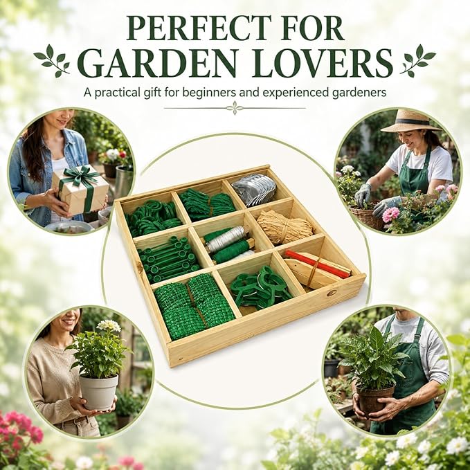 Gardening Gifts for Women Men, 9-Compartment Wooden Garden Accessory Box with Clear Lid, Gardener’s Essentials Organizer, Garden Tools Gift for Mom Dad Grandparents Garden Lovers