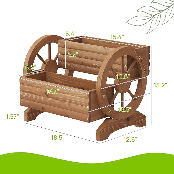 Wooden Wagon Planter Outdoor Flower Cart with Wheels Garden Planter, Decor Planter for Patio Decoration Succulent Flower Pot for Indoor Backyard Yard Decor Porch Balcony Planters (Brown, Medium)