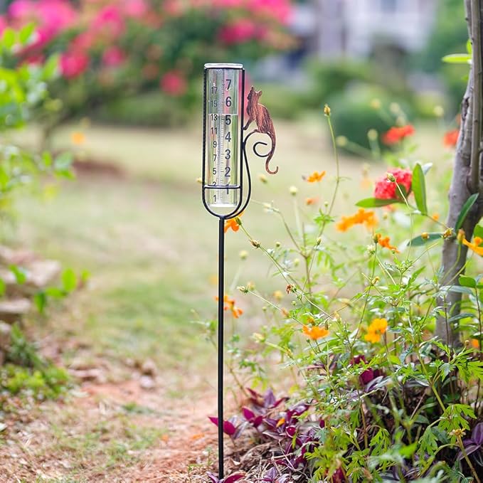 Rain Gauge Outdoor with 7 Inch Glass Tube, Rain Gauges Large Clear Numbers Measure Gauge for Yard, Garden, Lawn(Cat)
