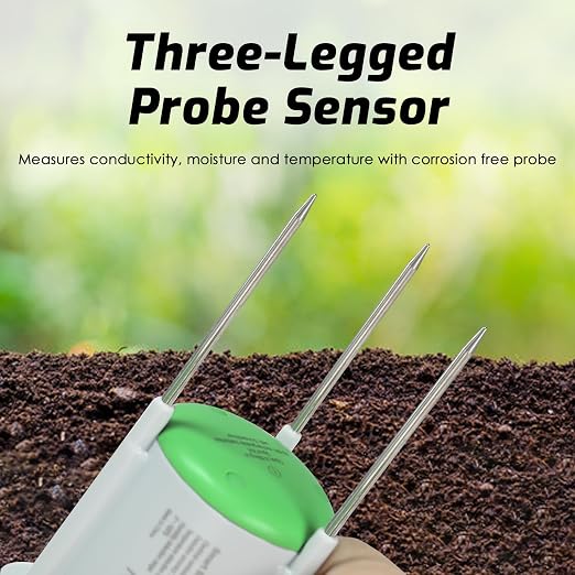 WiFi Soil Moisture Meter, 3-in-1 Smart Soil Tester for EC/Temp/Moisture, Wireless Plant Monitor with App, High Precision Digital Soil Sensor for Indoor Outdoor Garden & Lawn(Solar Powered)