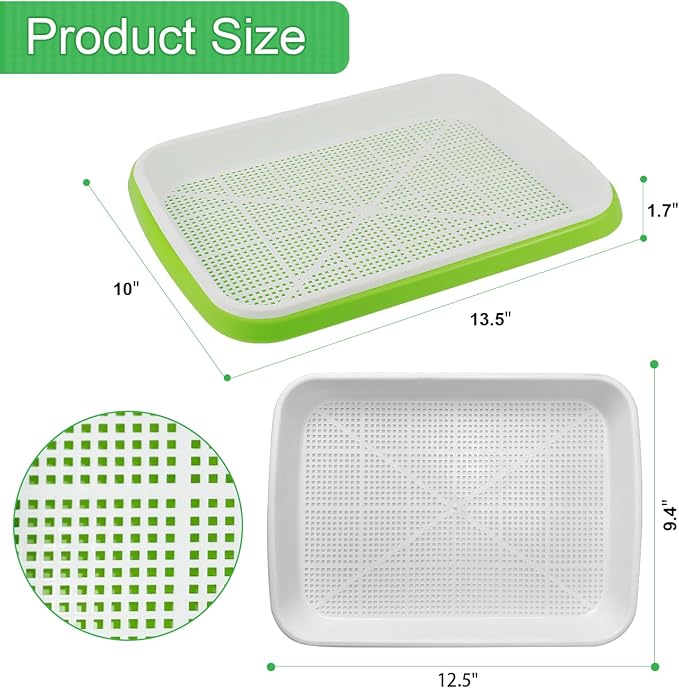 Seed Sprouting Tray, 5 Packs Microgreens Growing Trays Big Capacity Sprouts Growing Kit Soil-Free Sprouter Tray for Sprouting Seeds, Beans, Wheatgrass