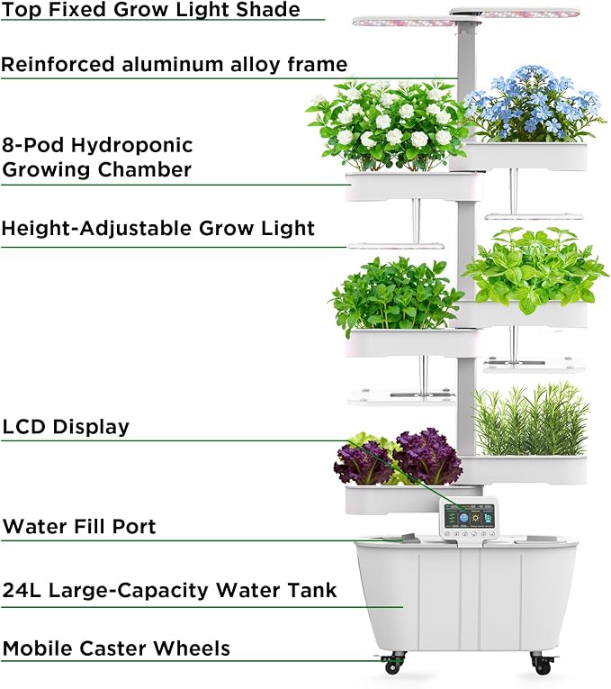 Hydroponics Growing System Kit,48 Pods Large Indoor Hydroponic Herb Garden with Smart LED Grow Light, Auto Circulating Water Pump,24L Water Tank,APP & WiFi Controlled,Gardening Systems for Ideal Gifts