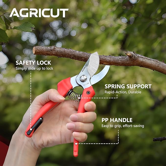 AGRICUT 7" Pruning Shears Heavy Duty Professional, Made of Japanese SK5 Steel Blades, 4/5 Cut Capacity, Bypass Hand Pruners Garden Clippers for Tree Flower Branch Trimming, S20E