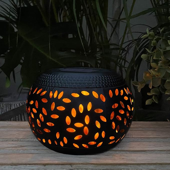 Solar Table Lantern Outdoor Waterproof-Dancing Flickering Flame Solar Powered LED Light,Black Metal Desktop Decorative Lamp for Gifts for Women Mom Desk Patio Garden Yard Decor
