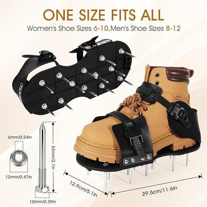 Aerator Shoes, Lawn Aerator Shoes for Grass, Aeration Shoes for Lawn with Foot Protection, Spike Shoes Tool for Lawn Aerating with 5mm Metal Base and Adjustable Straps (Buckle)
