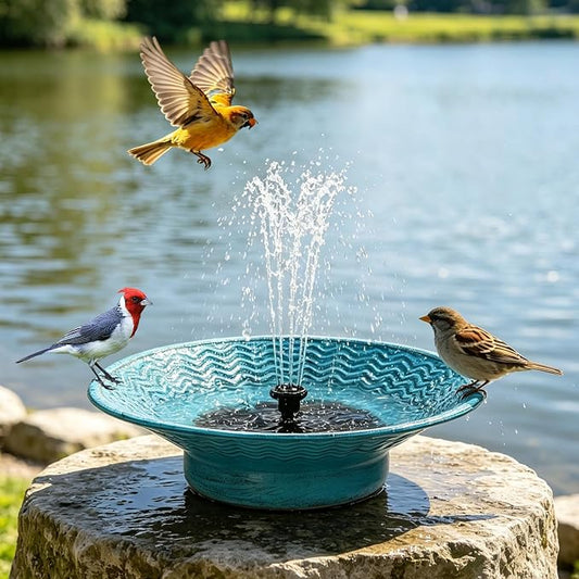 Solar Bird Bath for Outside, 12.4" Outdoor Garden Metal Bird Bath Bowl Fountain, Solar Powered Bird Bath Fountain for Garden Patio Decor, (Blue)