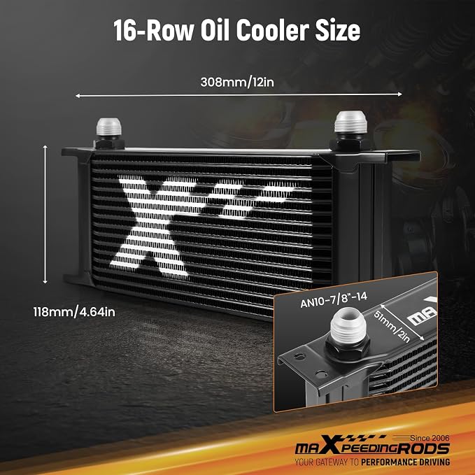 maXpeedingrods 16 Row Engine Oil Cooler, 10AN Stacked Plate Transmission Engine Oil Cooler Universal British Radiator Aluminium Black