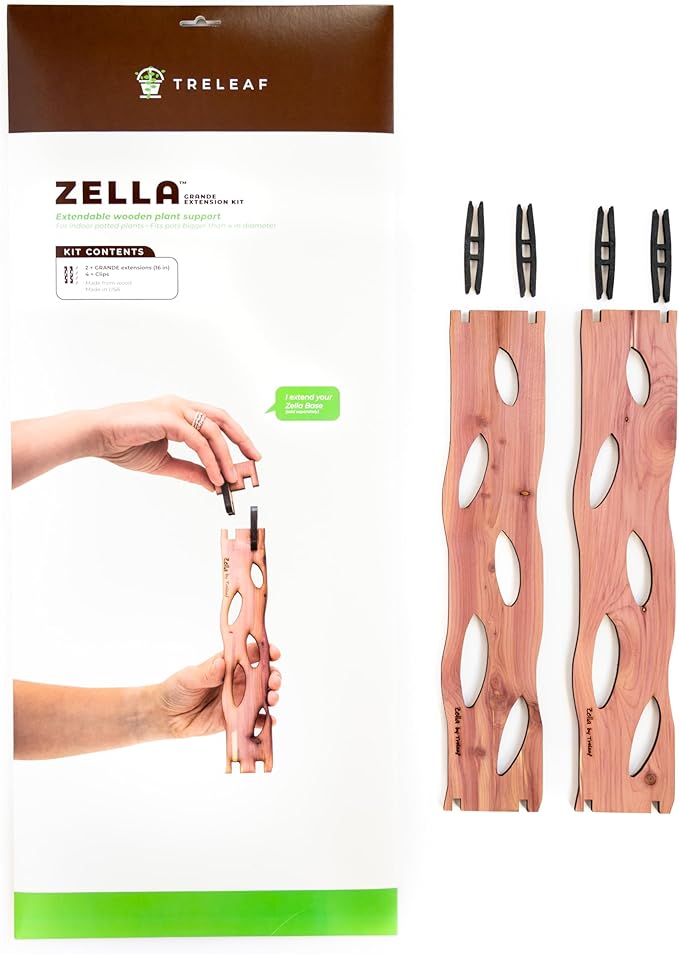 Treleaf Zella Grande Extension Kit - Wooden Extendable Plant Trellis (2 Extensions) for Indoor Climbing Houseplants - Modular Plant Support