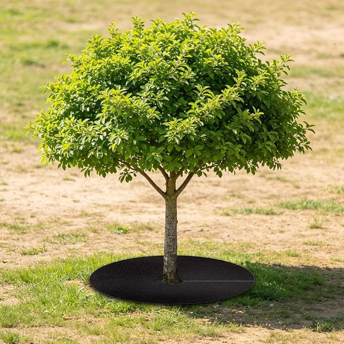 36 Inch Black Non-Woven Tree Mulch Ring, Reusable Circular Weed Barrier Mat for Landscaping Gardening, Breathable Moisture Retention Ground Cover, Plant Root Protector for Trees (2PCS Large)