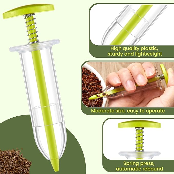 Flutesan 6 Pcs Mini Sowing Seed Dispenser Sower with 2 Transplanting Tools Hand Spreader Garden Seed Planter for Carrot Lettuce Grass and Spinach Sower(Fluorescent Yellow)