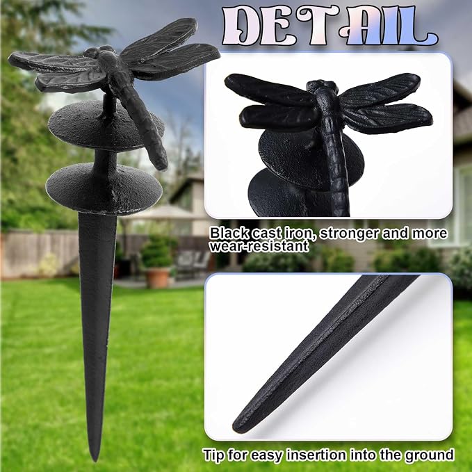 Tandefio 3 Pcs Butterfly Dragonfly Bird Garden Hose Guide Stakes, Heavy Duty Decorative Antique Black Cast Iron Metal Hose Guides, Plant Protector for Lawn Yard Flower Bed