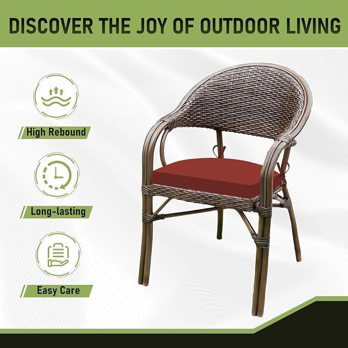 Basic Beyond Outdoor Chair Cushions Set of 4, Outdoor Cushions for Patio Furniture, Water Resistant Patio Chair Cushions with 2 Ties, 17x16x2, Brick Red