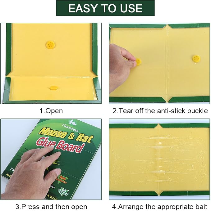 Kensizer 12-Pack Mouse Rat Glue Trap, Super Sticky Adhesive Glue Board Traps for Mice Rats Catches Indoor&Outdoor, Trampas para Ratones, Extra Strength Heavy Duty Large Size Pads