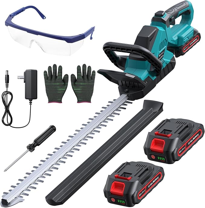 20'' Hedge Trimmers Cordless with Battery, Brushless Electric Bush Clipper with 2 Pack Rechargeable Batteries, 3000RPM 180° Rotatable Head, 2/3'' Blade Gap, Gardening Gifts for Men Dad Father