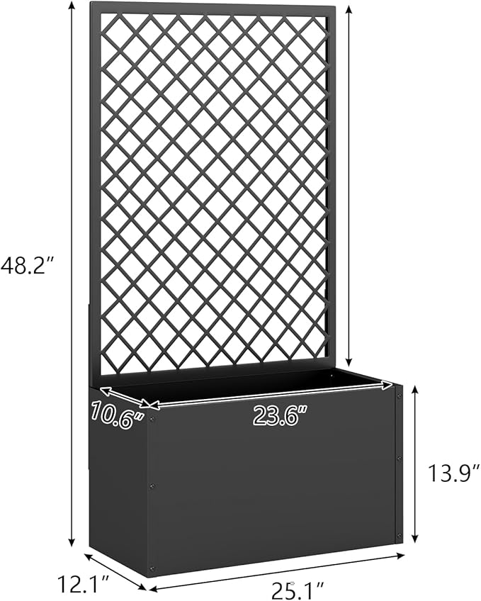 kinbor Planter with Trellis - Set of 2 Planter Boxes Outdoor, Metal Raised Garden Bed with Lattice Trellis for Climbing Plants, Black Flower Boxes Outdoor