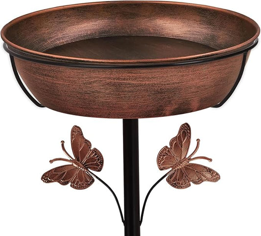 Metal Bird Bath Feeder for Outside – 3.14’’ Deep Birdbaths Bowl with Stable Stake & Upgraded 5-Pronged Base, 13’’ Dia Freestanding for Garden Yard Lawn Decor, 44’’ Tall Easy Clean 1.5 Gallon