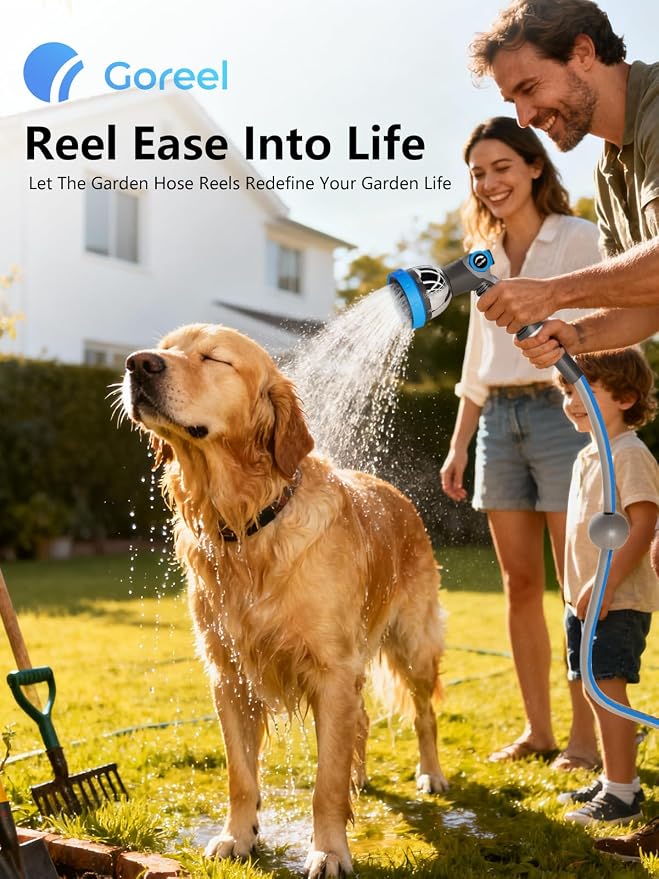 Retractable Garden Hose Reel 1/2 in x 100 ft Heavy Duty Automatic Water Hose Reel with 10-Function Sprayer Nozzle Kink-Free Auto Rewind Any-Length Lock 180° Swivel UV Resistant - Light Gray