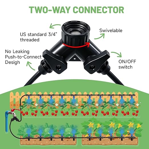 Riboud 165FT Drip Irrigation Kit, Quick-Connect Garden Watering System with 30 Adjustable Misting Nozzles for Garden Greenhouse, Hanging Plants, Raised Beds