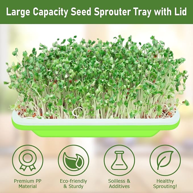 Legigo 5 Pack Green Seed Sprouter Trays- Soil-Free Cultivation Microgreens Tray, BPA Free Nursery Tray with Planting Paper for Indoors or Outdoors Sprouting Seeds, Grow Grass, Beans (Without Lids)