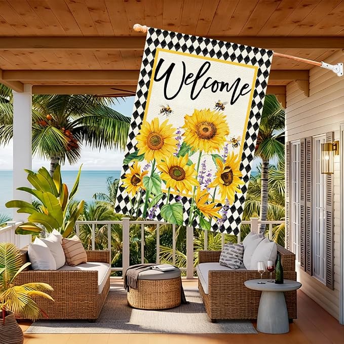 Baccessor Spring Summer House Flag 28x40 Inch Double Sided Burlap,Sunflowers Floral Flowers Large Garden Flag Holiday Yard Porch Patio Outdoor Outside Decoration