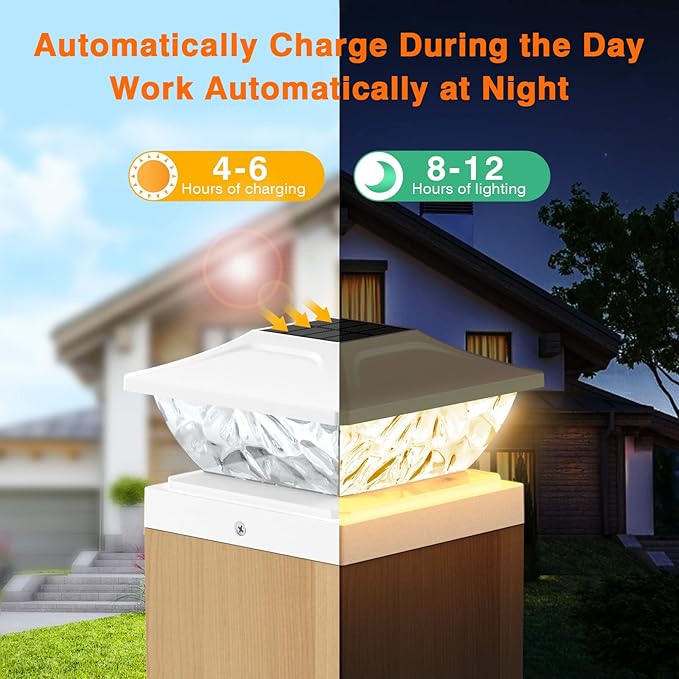 12 Pack Solar Post Cap Lights, 2 Modes Bright Solar Post Lights Outdoor Waterproof, Outdoor Post Lights Solar Powered Deck Lights for 4x4 4.5x4.5 5x5 Posts for Garden Decor