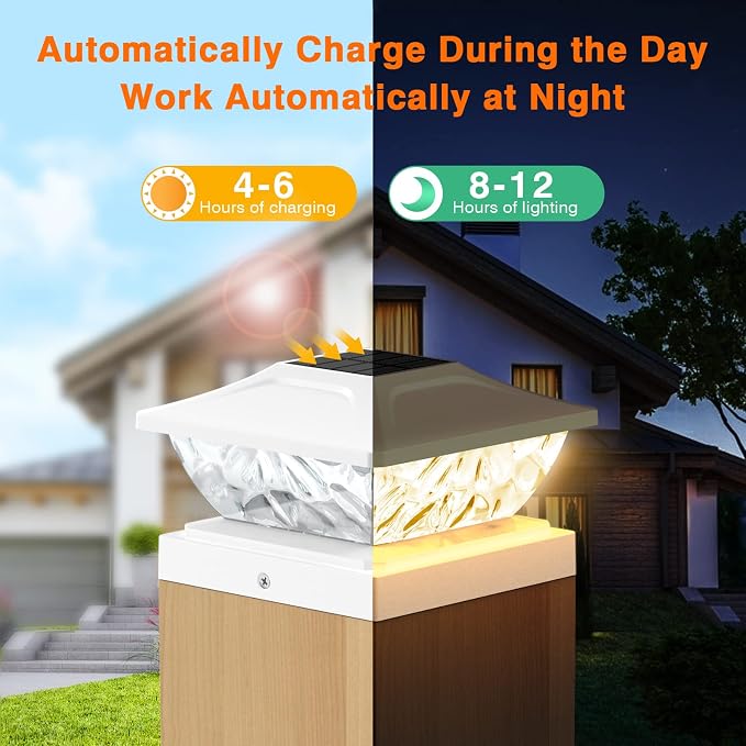 Solar Post Cap Lights Outdoor 6 Pack, 2 Modes Bright Fence Post Solar Lights Outdoor Waterproof, Deck Fence Post Cap Light Solar Powered for 4x4 4.5x4.5 5x5 Posts for Garden Decor