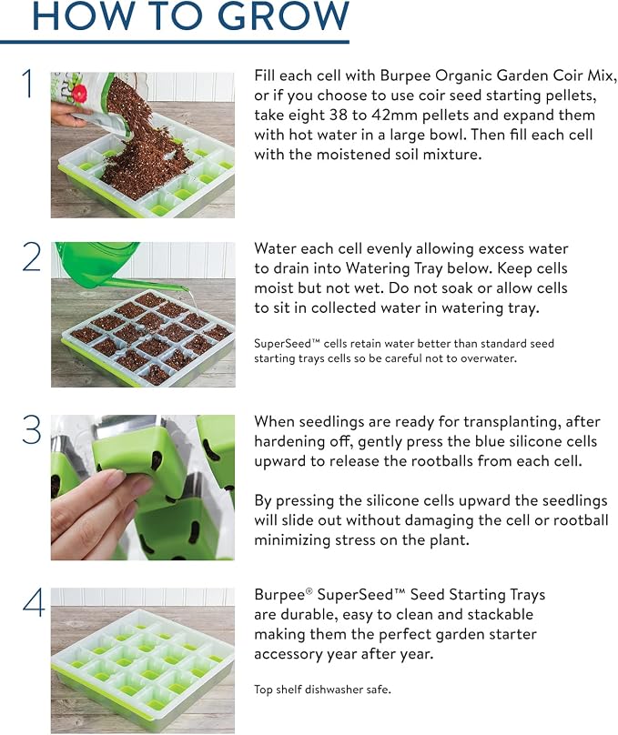 Burpee SuperSeed Windowsill Seed Starting Tray| 8 XL Cell| Reusable & Dishwasher Safe| for Vegetable, Flower & Herb Seeds| Window Garden Seed Starter Kit| Green