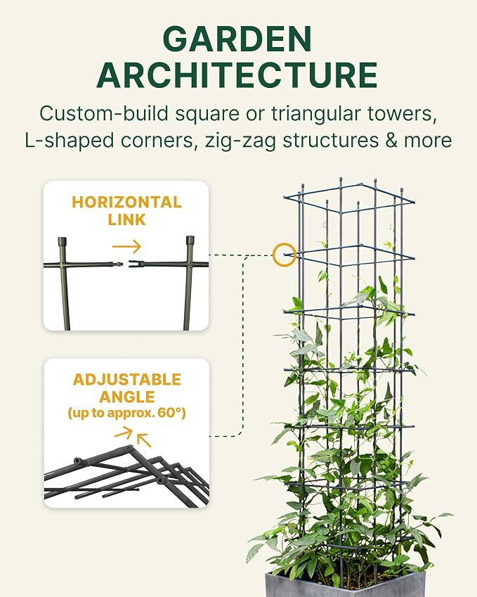DAIM Multi Link Trellis Plant Support Garden Trellis for Climbing Plants Outdoor Plant Supports for Indoor Plants Stackable Fence Tower Modular L or V-Shape for Balconies & Gardens, Gray, 16 Pieces