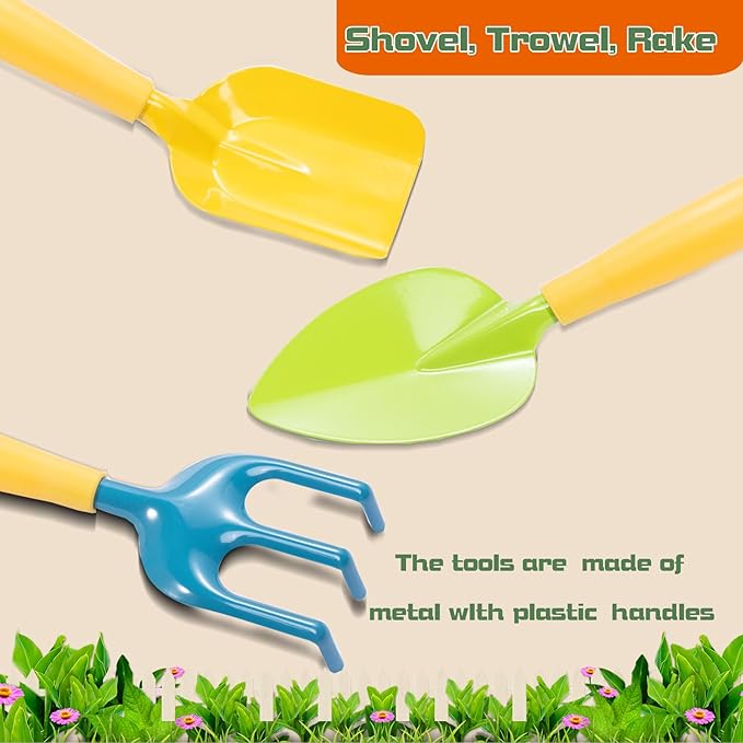 Kids Gardening Set, Kids Gardening Tools with Watering Can, Shovel, Rake, Gloves, Waterproof Apron and Storage Bag, Kids Beach Sand Toys Set for Boys Girls Age 3 4 5 6 7 8