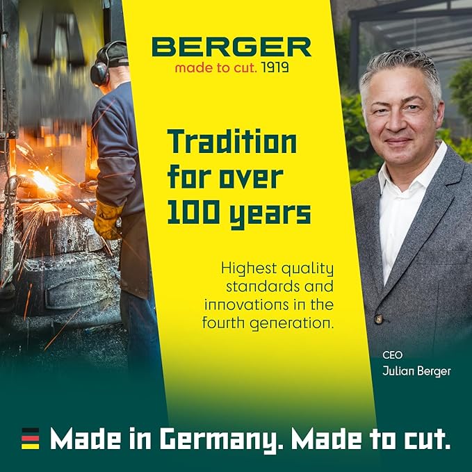 BERGER Hedge Shears – Professional 23.6" Garden Clippers with Self-Sharpening Chrome-Plated Steel Blades, 9.25" Cutting Length, Beechwood Handles – 4490
